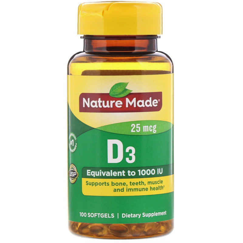 Nature Made, Витамин D3, 1000 МЕ, 90 + 10 мягких капсул с жидким содержимым