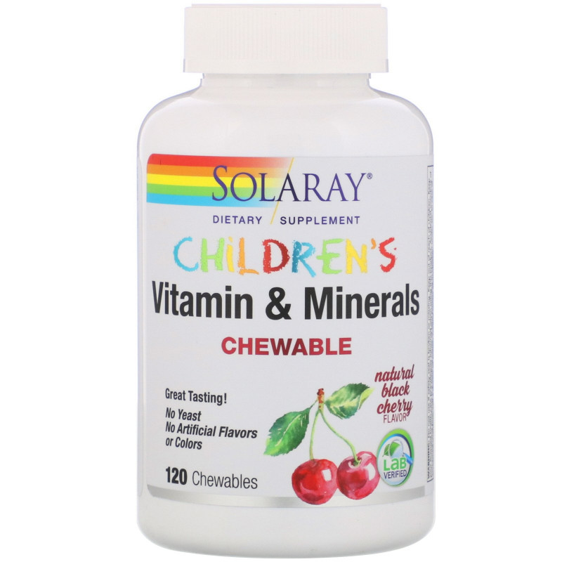 Solaray, Детские жевательные витамины и минералы, натуральный вкус черной вишни, 120 жевательных витаминов