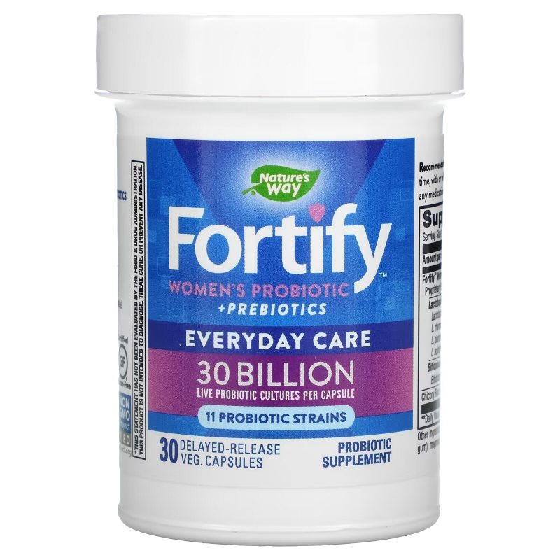 Nature's Way, Fortify, Women's Probiotic + Prebiotics, Everyday Care, 30 Billion, 30 Delayed-Release Veg. Capsules