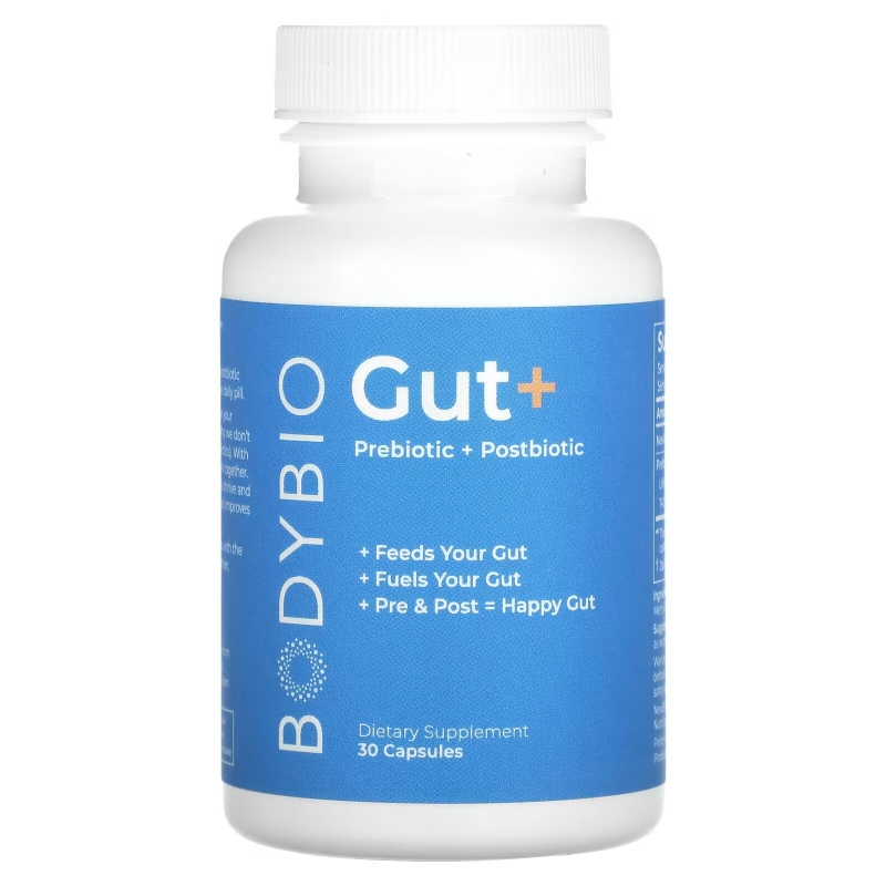 BodyBio, Gut+ Prebiotic + Postbiotic, 30 Capsules