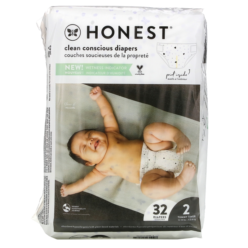 The Honest Company, Honest Diapers Size 2, 12-18 Pounds, Rose Blossom, 32 Diapers