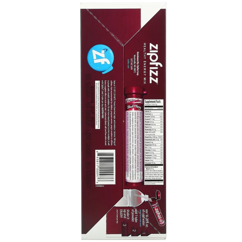 Zipfizz, Healthy Sports Energy Mix with Vitamin B12, Black Cherry, 20 Tubes, 0.39 oz (11 g) Each